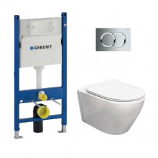 Geberit Delta Duofix 111.153.00.1 Εντοιχιζόμενο Καζανάκι Γυψοσανίδας 12cm + Πλακέτα Geberit Delta + Λεκάνη Hanne Reme Tornado