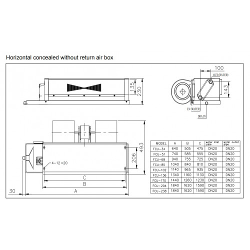 KYBOM Fan Coil FP85 WA Οροφής Κρυφό (4,7/7,87 KW)