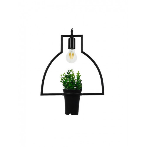 GloboStar® KERRIA 01209 Μοντέρνο Κρεμαστό Φωτιστικό Οροφής Μονόφωτο Μαύρο Μεταλλικό Flowerpot Φ34 x Y34cm