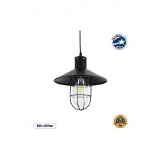 GloboStar® SKIPPER 01034 Vintage Κρεμαστό Φωτιστικό Καμπάνα Μονόφωτο 1 x E27 IP20 Μαύρο Μέταλλο - Μ28 x Π28 x Υ27cm
