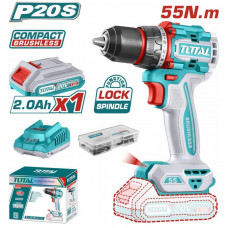 TOTAL ΕΠΑΓΓ. ΔΡΑΠ/ΒΙΔΟ ΜΠΑΤ. Li-ion 20V / 2Ah / 55Nm / 2 ΜΠΑΤ BL Motor (TDLI205582E)