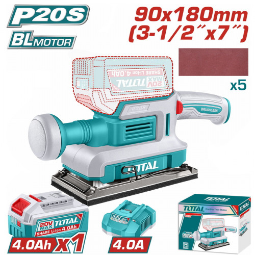 TOTAL ΕΠΑΓΓ. ΠΑΛΜΙΚΟ ΤΡΙΒΕΙΟ ΜΠΑΤ. Li-ion 20V / 90X180mm / 4Ah / 1 ΜΠΑΤ BL Motor (TFSLI20313E) TOTAL ΕΠΑΓΓ. ΠΑΛΜΙΚΟ ΤΡΙΒΕΙΟ ΜΠΑΤ. Li-ion 20V / 90X180mm / 4Ah / 1 ΜΠΑΤ BL Motor (TFSLI20313E)