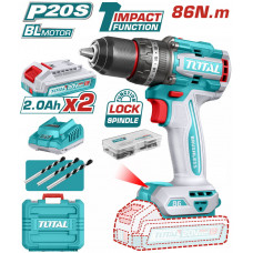 TOTAL ΕΠΑΓΓ. ΔΡΑΠ/ΒΙΔΟ ΚΡΟΥΣΤΙΚΟ ΜΠΑΤ. Li-ion 20V / 2Ah / 86Nm / 2 ΜΠΑΤ BL Motor (TIDLI208687E)