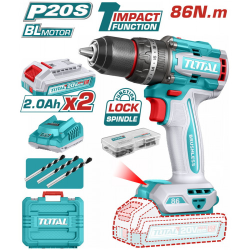TOTAL ΕΠΑΓΓ. ΔΡΑΠ/ΒΙΔΟ ΚΡΟΥΣΤΙΚΟ ΜΠΑΤ. Li-ion 20V / 2Ah / 86Nm / 2 ΜΠΑΤ BL Motor (TIDLI208687E) TOTAL ΕΠΑΓΓ. ΔΡΑΠ/ΒΙΔΟ ΚΡΟΥΣΤΙΚΟ ΜΠΑΤ. Li-ion 20V / 2Ah / 86Nm / 2 ΜΠΑΤ BL Motor (TIDLI208687E)