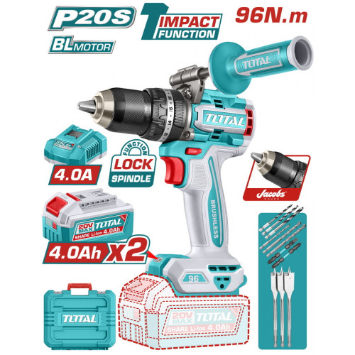 TOTAL ΕΠΑΓΓ. ΔΡΑΠ/ΒΙΔΟ ΚΡΟΥΣΤΙΚΟ ΜΠΑΤ. Li-ion 20V / 4Ah / 96Nm / 2 ΜΠΑΤ BL Motor (TIDLI209686E) TOTAL ΕΠΑΓΓ. ΔΡΑΠ/ΒΙΔΟ ΚΡΟΥΣΤΙΚΟ ΜΠΑΤ. Li-ion 20V / 4Ah / 96Nm / 2 ΜΠΑΤ BL Motor (TIDLI209686E)