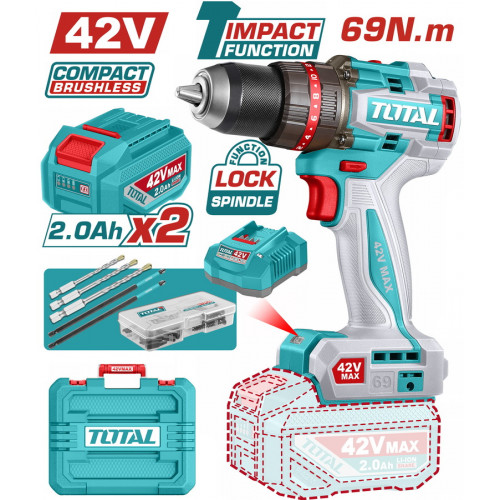 TOTAL ΕΠΑΓΓ. ΔΡΑΠ/ΒΙΔΟ ΚΡΟΥΣΤΙΚΟ ΜΠΑΤ. Li-ion 42V / 2Ah / 69Nm / 2 ΜΠΑΤ BL Motor (TIDLI426982E) TOTAL ΕΠΑΓΓ. ΔΡΑΠ/ΒΙΔΟ ΚΡΟΥΣΤΙΚΟ ΜΠΑΤ. Li-ion 42V / 2Ah / 69Nm / 2 ΜΠΑΤ BL Motor (TIDLI426982E)