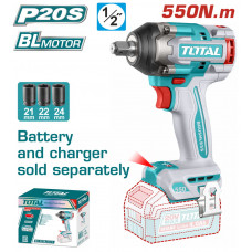 TOTAL ΕΠΑΓΓ. ΜΠΟΥΛΟΝΟΚΛΕΙΔΟ ΜΠΑΤ. Li-ion 20V / 550Nm ΧΩΡΙΣ ΜΠΑΤΑΡΙΑ & ΦΟΡΤΙΣΤΗ BL Motor (TIWLI20551)