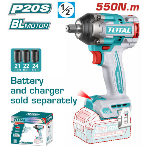 TOTAL ΕΠΑΓΓ. ΜΠΟΥΛΟΝΟΚΛΕΙΔΟ ΜΠΑΤ. Li-ion 20V / 550Nm ΧΩΡΙΣ ΜΠΑΤΑΡΙΑ & ΦΟΡΤΙΣΤΗ BL Motor (TIWLI20551) TOTAL ΕΠΑΓΓ. ΜΠΟΥΛΟΝΟΚΛΕΙΔΟ ΜΠΑΤ. Li-ion 20V / 550Nm ΧΩΡΙΣ ΜΠΑΤΑΡΙΑ & ΦΟΡΤΙΣΤΗ BL Motor (TIWLI20551)