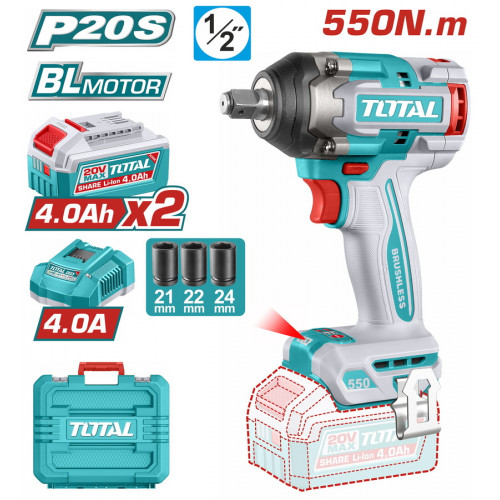 TOTAL ΕΠΑΓΓ. ΜΠΟΥΛΟΝΟΚΛΕΙΔΟ ΜΠΑΤ. Li-ion 20V / 4Ah / 550Nm / 2 ΜΠΑΤΑΡΙΕΣ BL Motor (TIWLI2055E) TOTAL ΕΠΑΓΓ. ΜΠΟΥΛΟΝΟΚΛΕΙΔΟ ΜΠΑΤ. Li-ion 20V / 4Ah / 550Nm / 2 ΜΠΑΤΑΡΙΕΣ BL Motor (TIWLI2055E)