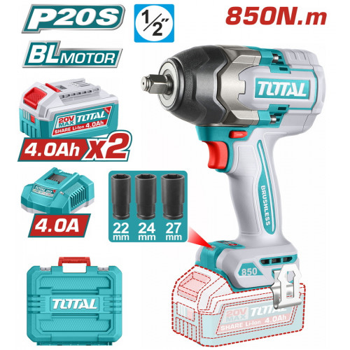 TOTAL ΕΠΑΓΓ. ΜΠΟΥΛΟΝΟΚΛΕΙΔΟ ΜΠΑΤ. Li-ion 20V / 4Ah / 850Nm / 2 ΜΠΑΤΑΡΙΕΣ (TIWLI2085E) TOTAL ΕΠΑΓΓ. ΜΠΟΥΛΟΝΟΚΛΕΙΔΟ ΜΠΑΤ. Li-ion 20V / 4Ah / 850Nm / 2 ΜΠΑΤΑΡΙΕΣ (TIWLI2085E)