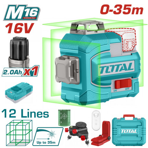 TOTAL ΕΠΑΓΓ. ΑΛΦΑΔΙ LASER 3D ΜΠΑΤ. Li-ion 16V / 0-35m ΠΡΑΣΙΝΕΣ ΑΚΤΙΝΕΣ 12 Lines (TLL301201E) TOTAL ΕΠΑΓΓ. ΑΛΦΑΔΙ LASER 3D ΜΠΑΤ. Li-ion 16V / 0-35m ΠΡΑΣΙΝΕΣ ΑΚΤΙΝΕΣ 12 Lines (TLL301201E)
