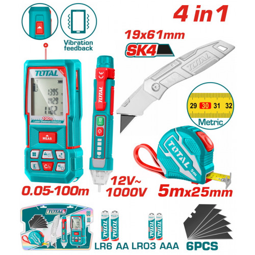 TOTAL ΕΠΑΓΓ. ΣΕΤ ΜΕΤΡΗΤΗΣ ΑΠΟΣΤ. LASER 100m 4 σε 1 (TOS250701M) TOTAL ΕΠΑΓΓ. ΣΕΤ ΜΕΤΡΗΤΗΣ ΑΠΟΣΤ. LASER 100m 4 σε 1 (TOS250701M)