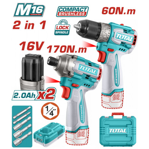 TOTAL ΣΕΤ ΕΠΑΓΓ. ΔΡΑΠ/ΒΙΔΟ 60Nm + ΠΑΛΜΙΚΟ ΚΑΤΣΑΒΙΔΙ 170Nm ΜΠΑΤ. Li-ion 16V/2Ah/2 ΜΠΑΤ (TOSLI240968) TOTAL ΣΕΤ ΕΠΑΓΓ. ΔΡΑΠ/ΒΙΔΟ 60Nm + ΠΑΛΜΙΚΟ ΚΑΤΣΑΒΙΔΙ 170Nm ΜΠΑΤ. Li-ion 16V/2Ah/2 ΜΠΑΤ (TOSLI240968)