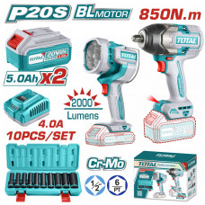 TOTAL ΕΠΑΓΓ. ΣΕΤ ΜΠΟΥΛΟΝΟΚΛΕΙΔΟ 850Nm + ΠΡΟΒΟΛΕΑΣ ΜΠΑΤ Li-ion 20V (TOSLI241181E)