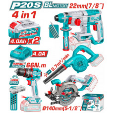 TOTAL ΕΠΑΓΓ. ΣΕΤ 4τεμ ΕΡΓΑΛΕΙΩΝ ΜΠΑΤ. Li-ion 20V / 4Ah / 2 ΜΠΑΤΑΡΙΕΣ (TOSLI250695E)