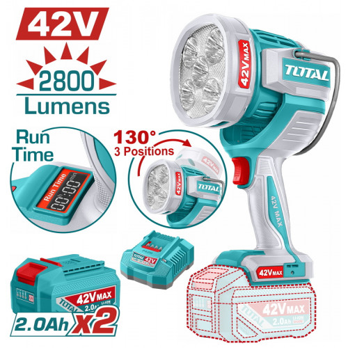 TOTAL ΕΠΑΓΓ. ΠΡΟΒΟΛΕΑΣ LED ΜΠΑΤ. Li-ion 42V / 50W / 2Ah / 2 ΜΠΑΤ (TWLI42896E) TOTAL ΕΠΑΓΓ. ΠΡΟΒΟΛΕΑΣ LED ΜΠΑΤ. Li-ion 42V / 50W / 2Ah / 2 ΜΠΑΤ (TWLI42896E)