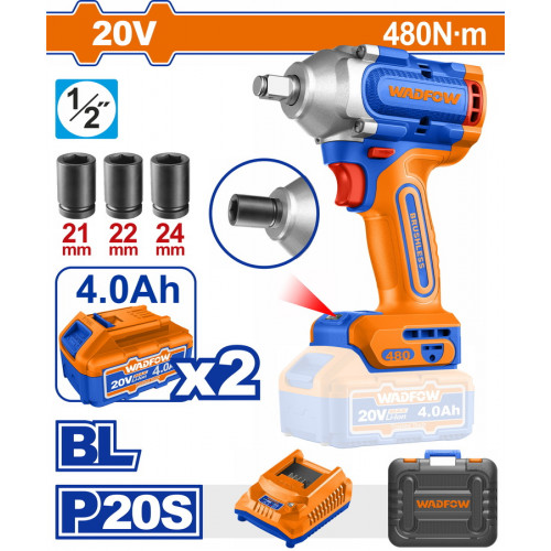 WADFOW ΜΠΟΥΛΟΝΟΚΛΕΙΔΟ ΜΠΑΤ. Li-ion 20V / 480Nm / 4Ah / 2 ΜΠΑΤ BL Motor (WCD1B483E) WADFOW ΜΠΟΥΛΟΝΟΚΛΕΙΔΟ ΜΠΑΤ. Li-ion 20V / 480Nm / 4Ah / 2 ΜΠΑΤ BL Motor (WCD1B483E)