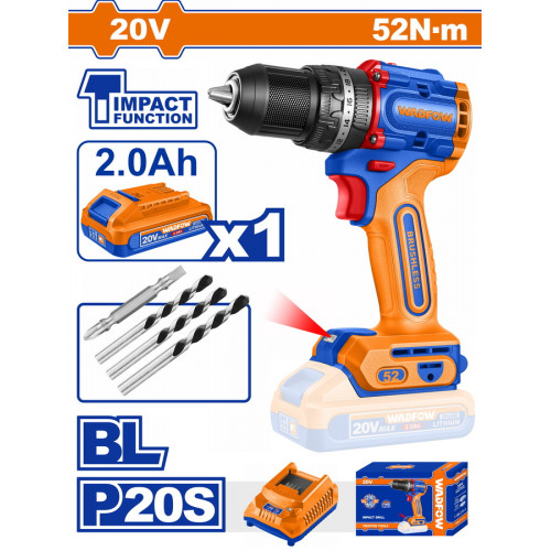 WADFOW ΔΡΑΠ/ΒΙΔΟ ΚΡΟΥΣΤΙΚΟ ΜΠΑΤ. Li-ion 20V / 52Nm / 2Ah / 1 ΜΠΑΤ BL Motor (WCDP5282E) WADFOW ΔΡΑΠ/ΒΙΔΟ ΚΡΟΥΣΤΙΚΟ ΜΠΑΤ. Li-ion 20V / 52Nm / 2Ah / 1 ΜΠΑΤ BL Motor (WCDP5282E)