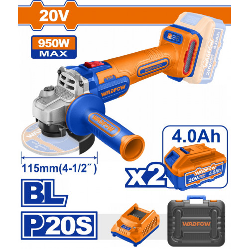 WADFOW ΣΕΤ ΓΩΝΙΑΚΟΣ ΤΡΟΧΟΣ 115mm ΜΠΑΤ. Li-ion 20V / 950W / 4Ah / 2 ΜΠΑΤ BL Motor (WLAP5322E) WADFOW ΣΕΤ ΓΩΝΙΑΚΟΣ ΤΡΟΧΟΣ 115mm ΜΠΑΤ. Li-ion 20V / 950W / 4Ah / 2 ΜΠΑΤ BL Motor (WLAP5322E)