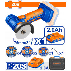 WADFOW MINI ΓΩΝΙΑΚΟΣ ΤΡΟΧΟΣ ΜΠΑΤ. Li-ion 20V / 2Ah / 1 ΜΠΑΤΑΡΙΑ (WLAP573)
