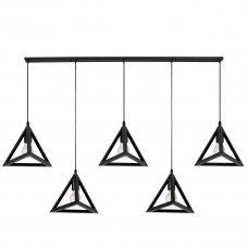 GLOBOSTAR® TRIANGLE 00608 Μοντέρνο Κρεμαστό Φωτιστικό Οροφής με Ντουί 5 x E27 AC 220-240V IP20 - Μαύρο - Μ170 x Π22 x Y130cm