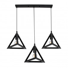 GLOBOSTAR® TRIANGLE 00621 Μοντέρνο Κρεμαστό Φωτιστικό Οροφής με Ντουί 3 x E27 AC 220-240V IP20 - Μαύρο - Μ70 x Π22 x Y130cm