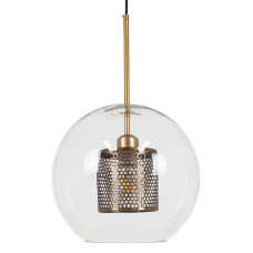 GLOBOSTAR® AVERY 00740 Μοντέρνο Κρεμαστό Φωτιστικό Οροφής με Ντουί 1 x E27 AC 220-240V IP20 - Διάφανο & Χρυσό - Μ30 x Π30 x Υ48cm