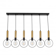 GLOBOSTAR® OLVERO 00776 Μοντέρνο Κρεμαστό Φωτιστικό Οροφής με Ντουί 6 x E27 AC 220-240V IP20 - Μαύρο & Χρυσό - Μ110 x Π18 x Y130cm