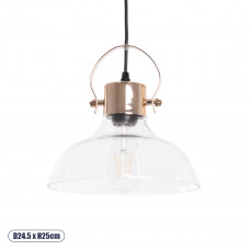 GLOBOSTAR® JAVER 00933 Vintage Κρεμαστό Φωτιστικό Οροφής με Ντουί 1 x E27 AC 220-240V IP20 - Διάφανο & Ροζ Χρυσό - Μ24.5 x Π24.5 x Υ25cm