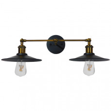 GLOBOSTAR® MINIMALL 01069 Vintage Φωτιστικό Τοίχου - Απλίκα με Ντουί 2 x E27 AC 220-240V IP20 - Μαύρο & Χρυσό - Μ30 x Π60 x Υ18cm