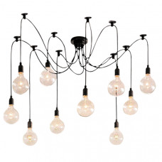 GLOBOSTAR® WIRED 01173 Vintage Κρεμαστό Φωτιστικό Οροφής με Ντουί 10 x E27 AC 220-240V IP20 - Μαύρο - Μ200 x Π200 x Υ100cm