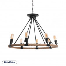 GLOBOSTAR® MILLBANK 01423 Vintage Κρεμαστό Φωτιστικό Οροφής με Ντουί 8 x E27 AC 220-240V IP20 - Μαύρο & Μπεζ - Μ80 x Π80 x Y54cm