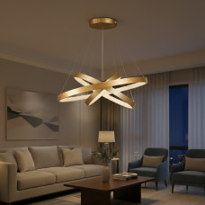 kelvo® NEMESIS KLV-101-0222-V2 Κρεμαστό Φωτιστικό Οροφής LED 120W 12000lm 180° AC 220-240V IP20 Ρυθμιζόμενο Λευκό CCT με Χειριστήριο από 2700K έως 6000K Dimmable - Lumileds SMD Chip - Χρυσό Πλατίνα - 