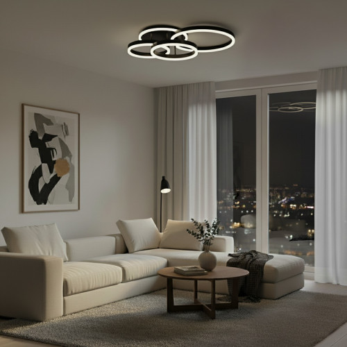 kelvo® VENOM KLV-101-0184 Φωτιστικό Οροφής LED 100W 10000lm 360° AC 220-240V IP20 Ρυθμιζόμενο Λευκό CCT με Χειριστήριο από 2700K έως 6000K Dimmable - Lumileds SMD Chip - Μαύρο Ματ - Μ70 x Π40 x Υ16cm 