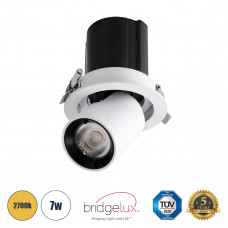 GLOBOSTAR® VIRGO-S 60303 Χωνευτό Κινούμενο Downlight Σποτ LED 7W 875lm 36° AC 220-240V IP20 Θερμό Λευκό 2700K - Bridgelux COB Chip & TÜV SÜD Driver - Λευκό & Μαύρο Ματ - Μ9 x Π9 x Υ9cm / Q7.8cm - 5 Χρ