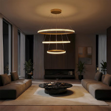 kelvo® DIAMOND KLV-101-0240 Κρεμαστό Φωτιστικό Οροφής LED 120W 12000lm 180° AC 220-240V IP20 Ρυθμιζόμενο Λευκό CCT με Χειριστήριο από 2700K έως 6000K Dimmable - Lumileds SMD Chip - Χρυσό Πλατίνα - Μ80