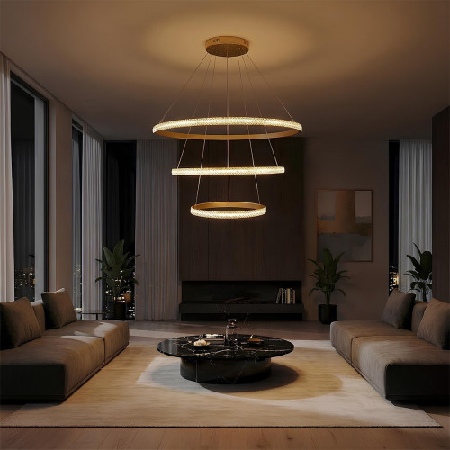 kelvo® DIAMOND KLV-101-0240 Κρεμαστό Φωτιστικό Οροφής LED 120W 12000lm 180° AC 220-240V IP20 Ρυθμιζόμενο Λευκό CCT με Χειριστήριο από 2700K έως 6000K Dimmable - Lumileds SMD Chip - Χρυσό Πλατίνα - Μ80
