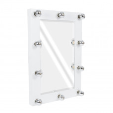 GloboStar® MAKEUP MIRROR-60x90-4 Μοντέρνος Καθρέπτης Μακιγιάζ με Πλαίσιο Φυσικού Ξύλου με Διακόπτη On/Off 10 x E27 AC220-240V - Μ60 x Π7 x Υ90cm - Λευκή Λάκα