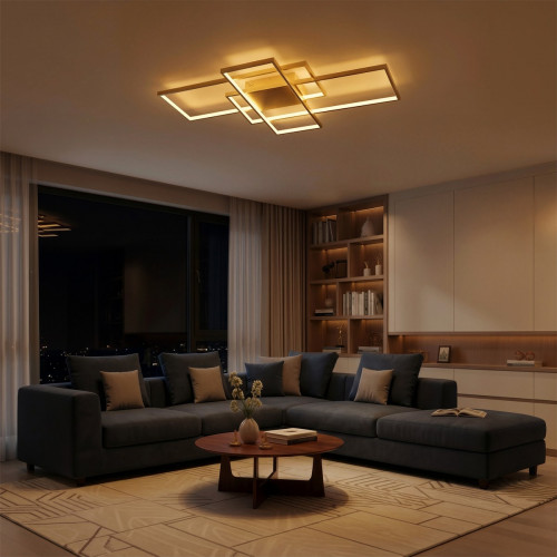 kelvo® QUADRA KLV-101-0298 Φωτιστικό Οροφής LED 120W 12000lm 120° AC 220-240V IP20 Ρυθμιζόμενο Λευκό CCT με Χειριστήριο από 2700K έως 6000K Dimmable - Lumileds SMD Chip - Σαμπανιζέ Χρυσό Ματ - Μ105 x 