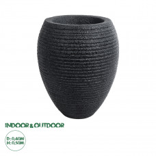 GloboStar® Artificial Garden NASHVILLE 20716 Επιδαπέδιο Πολυεστερικό Τσιμεντένιο Κασπώ Γλάστρα - Flower Pot Μαύρο Φ40 x Υ50cm