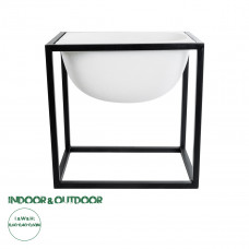 GloboStar® Artificial Garden FIORI 20754 Επιδαπέδιο Μεταλλικό Τσιμεντένιο Κασπώ Γλάστρα - Flower Pot Λευκό με Μαύρο Μ60 x Π40 x Υ60cm