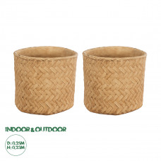 GloboStar® Artificial Garden MEDRANO 20799 ΣΕΤ 2 Διακοσμητικά Πολυεστερικά Τσιμεντένιά Κασπώ Γλάστρες - Flower Pots Μπεζ A:Φ25 x Υ23cm B:Φ25 x Υ23cm