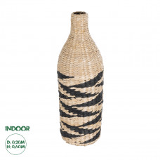 GloboStar® Artificial Garden AQABA 21243 Διακοσμητικό Πλεκτό Καλάθι - Κασπώ Γλάστρα - Flower Pot Μπεζ με Μαύρο Φ20cm x Υ60cm