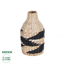GloboStar® Artificial Garden JORDAN 21245 Διακοσμητικό Πλεκτό Καλάθι - Κασπώ Γλάστρα - Flower Pot Μπεζ με Μαύρο Φ16cm x Υ30cm