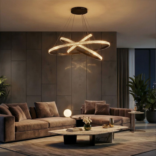 kelvo® DIAMOND KLV-101-0139-V2 Κρεμαστό Φωτιστικό Οροφής LED 120W 12000lm 180° AC 220-240V IP20 Ρυθμιζόμενο Λευκό CCT με Χειριστήριο από 2700K έως 6000K Dimmable - Lumileds SMD Chip - Μαύρο Ματ - Μ80 