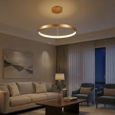 kelvo® NEMESIS KLV-101-0213 Κρεμαστό Φωτιστικό Οροφής LED 67W 6700lm 180° AC 220-240V IP20 Ρυθμιζόμενο Λευκό CCT με Χειριστήριο από 2700K έως 6000K Dimmable - Lumileds SMD Chip - Χρυσό Πλατίνα - Μ80 x