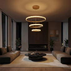 kelvo® DIAMOND KLV-101-0238 Κρεμαστό Φωτιστικό Οροφής LED 100W 10000lm 180° AC 220-240V IP20 Ρυθμιζόμενο Λευκό CCT με Χειριστήριο από 2700K έως 6000K Dimmable - Lumileds SMD Chip - Χρυσό Πλατίνα - Μ60