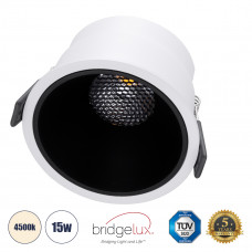 GLOBOSTAR® PLUTO-B 60258 Χωνευτό Downlight Σποτ με Honeycomb Anti Glare Reflector LED 15W 1950lm 38° AC 220-240V IP20 Φυσικό Λευκό 4500K - Bridgelux COB Chip & TÜV SÜD Driver - Λευκό & Μαύρο Ματ - Μ10