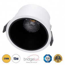 GLOBOSTAR® PLUTO-B 60259 Χωνευτό Downlight Σποτ με Honeycomb Anti Glare Reflector LED 15W 1875lm 38° AC 220-240V IP20 Θερμό Λευκό 2700K - Bridgelux COB Chip & TÜV SÜD Driver - Λευκό & Μαύρο Ματ - Μ10.