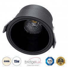 GLOBOSTAR® PLUTO-B 60262 Χωνευτό Downlight Σποτ με Honeycomb Anti Glare Reflector LED 15W 1950lm 38° AC 220-240V IP20 Φυσικό Λευκό 4500K - Bridgelux COB Chip & TÜV SÜD Driver - Μαύρο Ματ - Μ10.4 x Π10